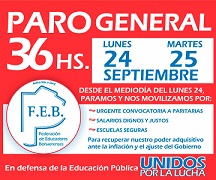 La semana próxima habrá paro de 36 horas de los docentes.