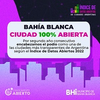 Por segundo año consecutivo, Bahía Blanca lidera el ranking de Datos Abiertos de Ciudades de Argentina